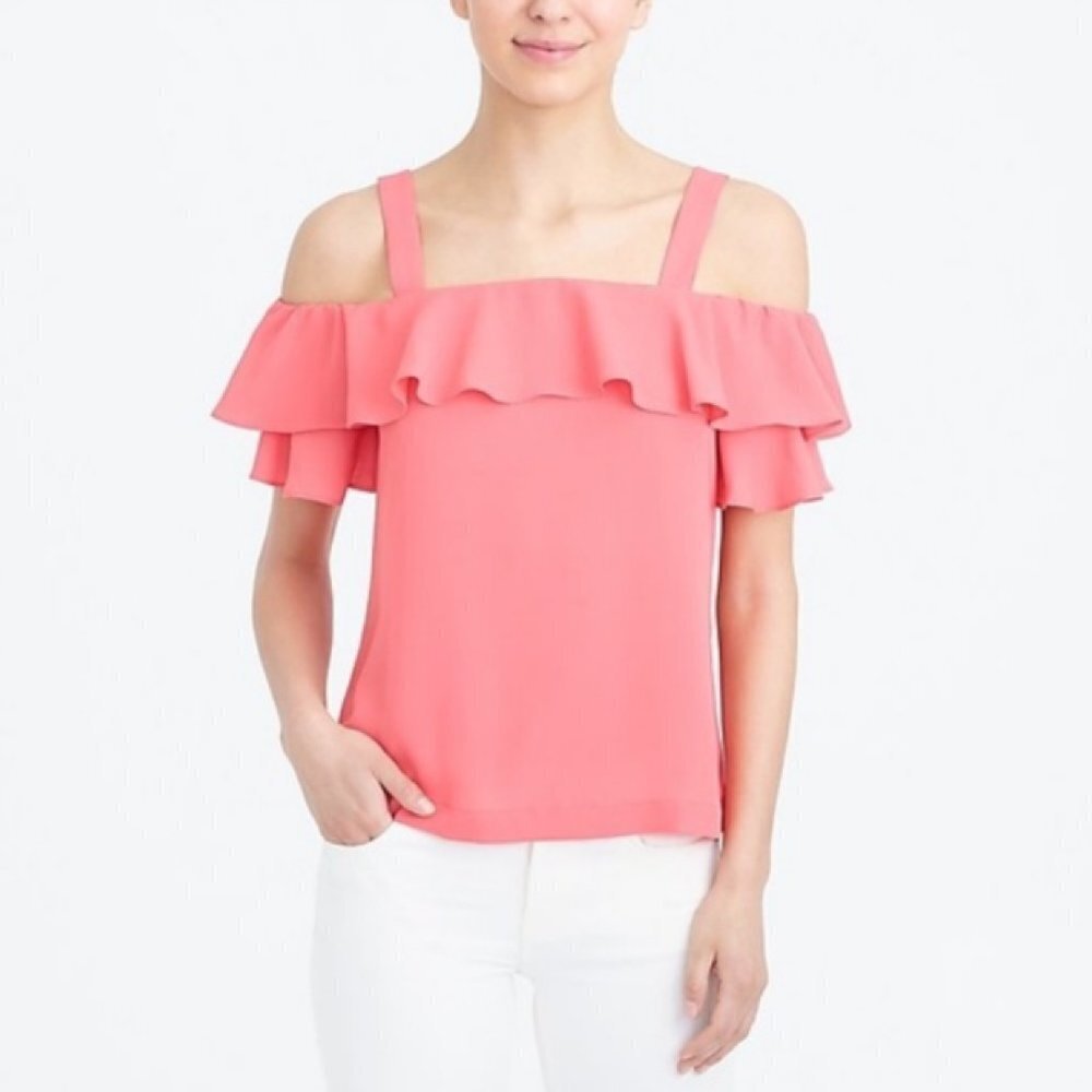 J. Crew Ruffled Cold Shoulder Tank Top Coral Sz 4